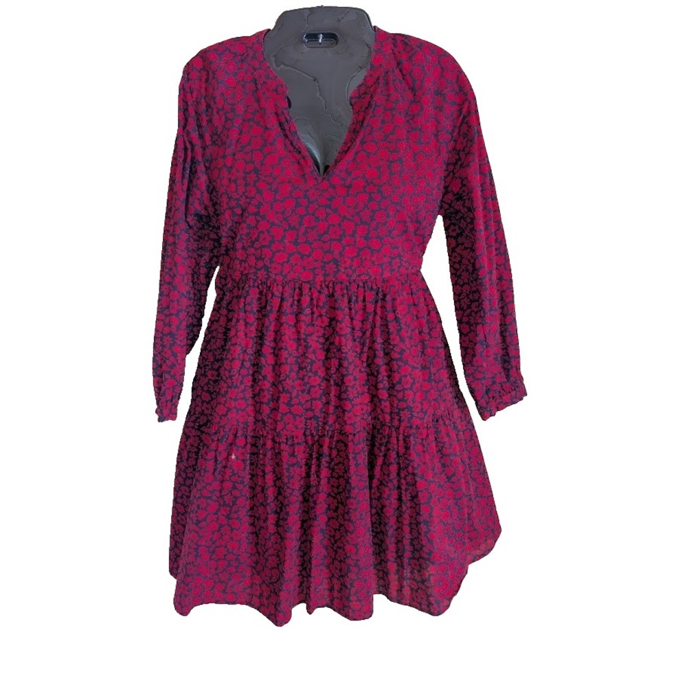 Vineyard Vines Red Floral Tiered Mini Dress XXS Flowy Cottage Coastal Country